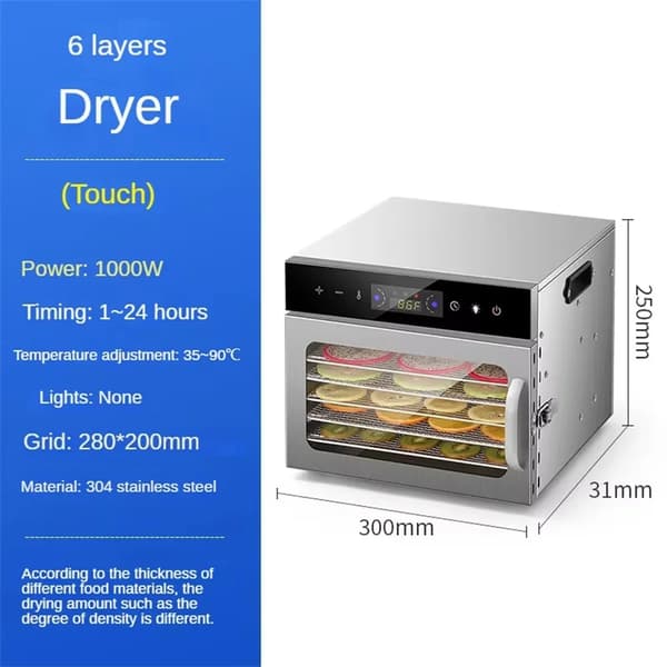 Madtørrer, Justerbar Temperatur 35-90°C,EU, 6 lag