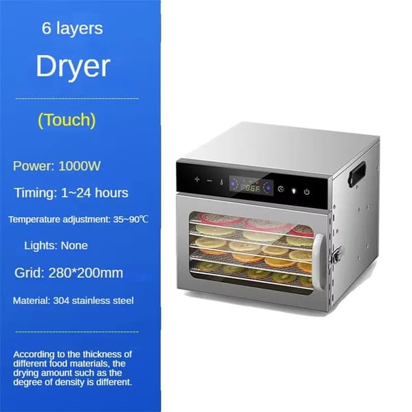 Madtørrer, Justerbar Temperatur 35-90°C,EU, 6 lag