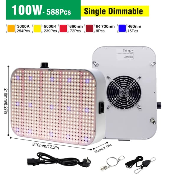 LED Växtlampa, Full Spektrum, Dimmbar,100W