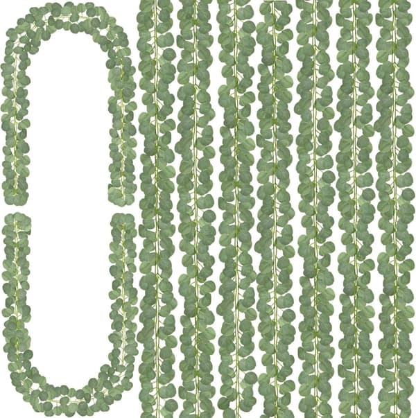 12 kpl keinotekoinen eukalyptusseppele, 8 jalkaa, vihreä koriste häihin ja kotiin