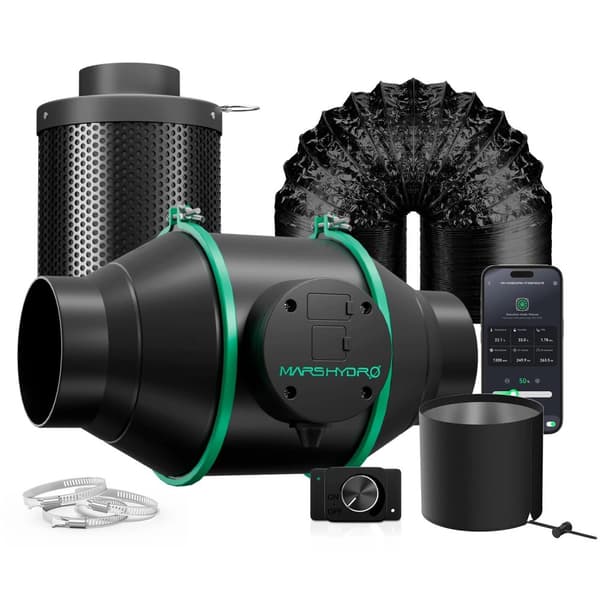 Växthus Ventilationskit, Smart Inline Fläkt, Kolfilter,4In iFresh Fläkt Kit
