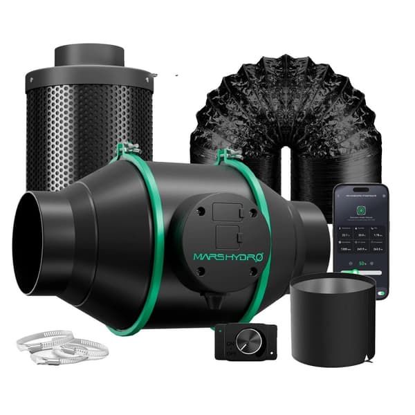 Växthus Ventilationskit, Smart Inline Fläkt, Kolfilter,4In iFresh Fläkt Kit
