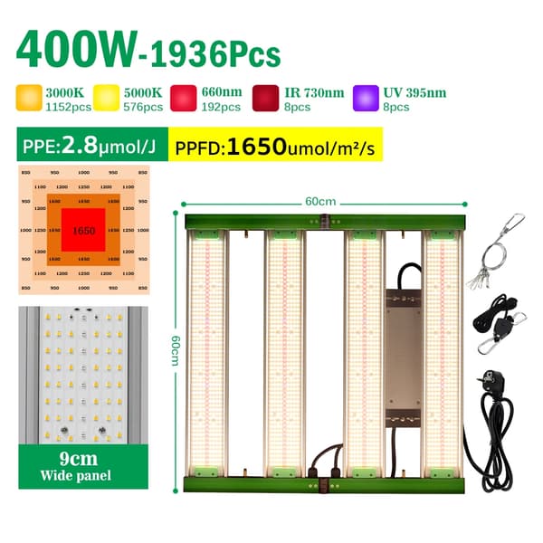 Fullspektrum LED-växtljus, dimmerfunktion, effektiv fotosyntes,400W