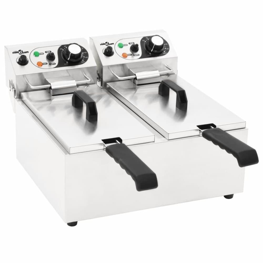 vidaXL dobbelt elektrisk frituregryde rustfrit stål 12 l 4000 W