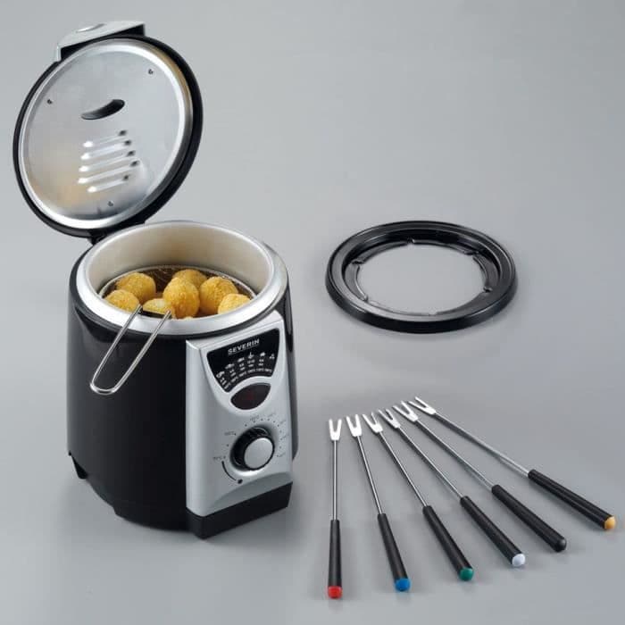 SEVERIN FR2408 Minifondue-rasvakeitin 2 in 1 - 6 fondue-haarukkaa - roisketiivis kansi - säädettävä termostaatti - n