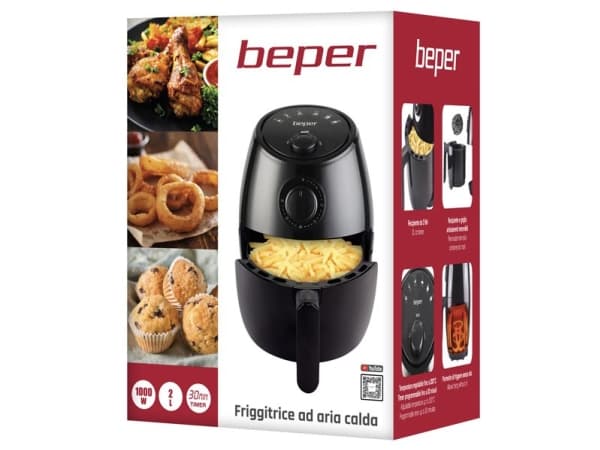 Beper P101FRI001, Varmluftsfrityr, 2 l, 200 °C, Sort, Berøringskontroll, Enkeltstående