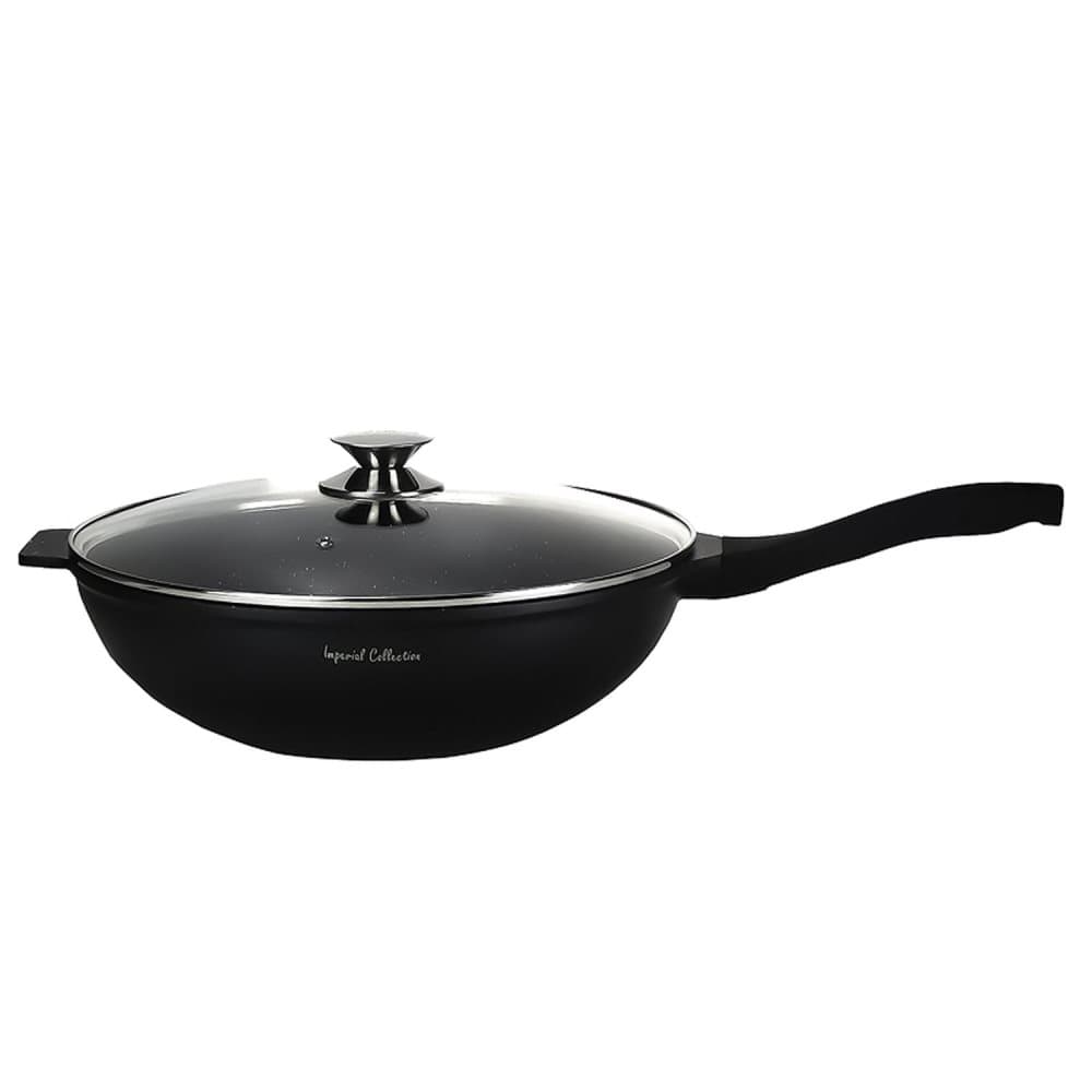 Marmorbelagt wok med låg og aftageligt håndtag, 32 cm