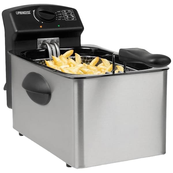 Princess 01.182642.01.001 Fritös 4 l 2000 W Kontrolljus, Non-stick-beläggning, Överhettningsskydd Svart Svart, Rostfritt stål