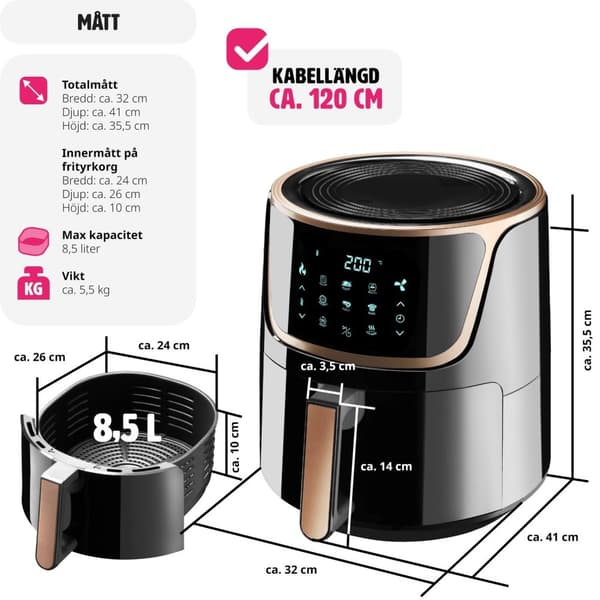 Airfryer Mika 8.5 L - svart
