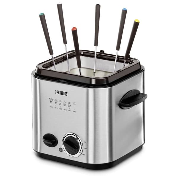Princess 182611 Fritös 1.2 l 840 W 6 fonduegafflar Rostfritt stål (borstat) Svart, Silver