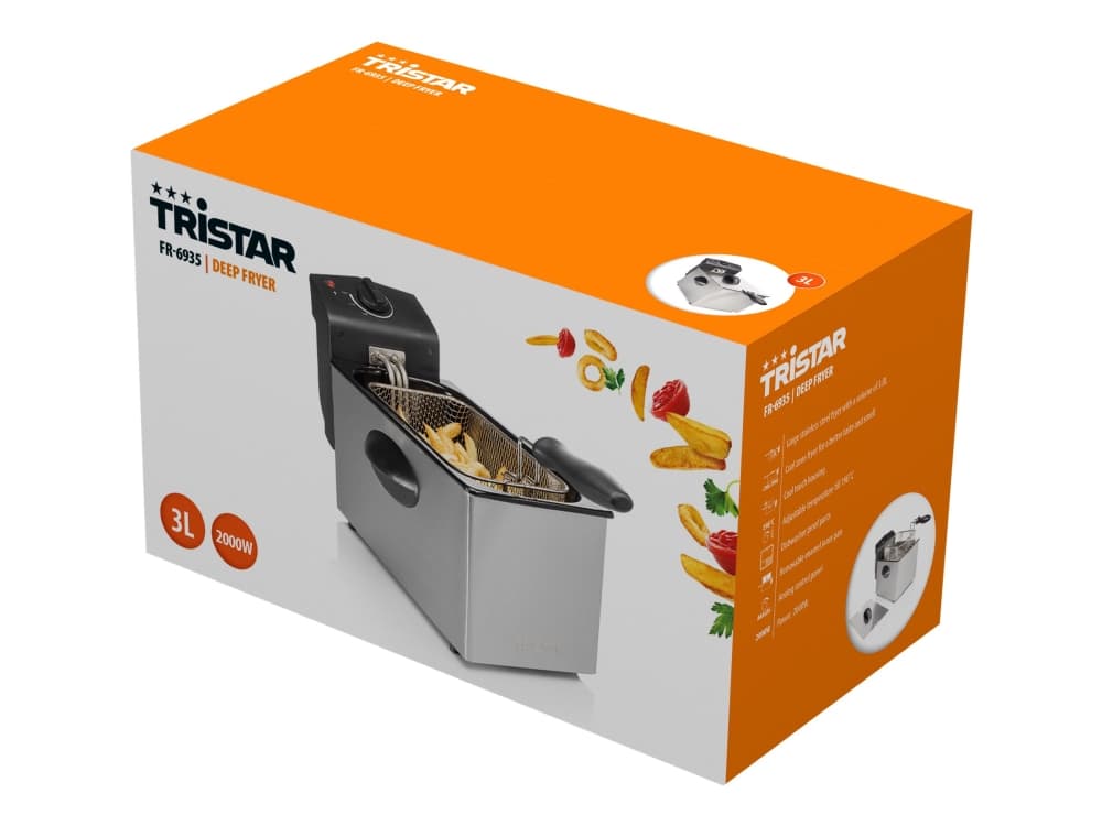 Tristar FR-6935 fritös Single 3 l 2000 W Svart, Rostfritt stål