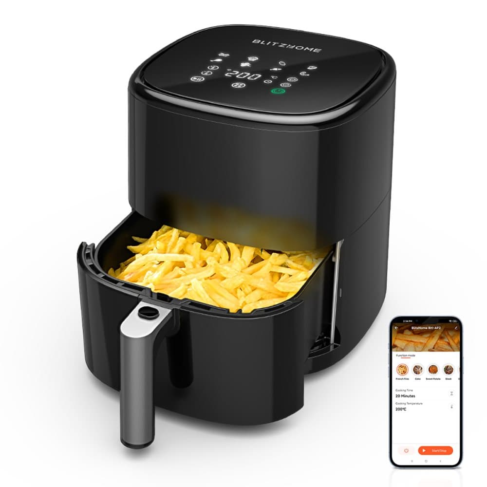 BlitzHome BH-AF2 5L Smart Best Air Fryer med APP-kontroll & Air Fryer Recept RNC-teknik 360° varm luftcirkulation Avtagbar Nonstick-korg med Smart Rec