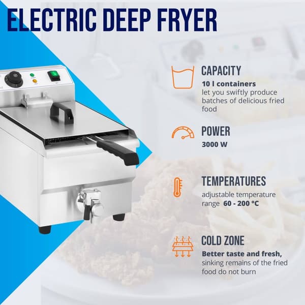 Royal Catering Elektrisk fritös - 10 L - Med tappkran