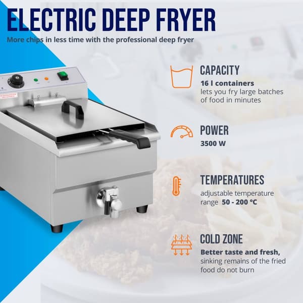 Royal Catering Fritös - 16 liter - 230 V - Tappkran