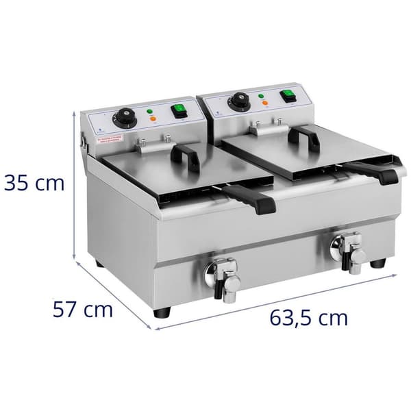 Royal Catering Elektrisk fritös - 2 x 10 liter - Avtappningskranar - 230 V