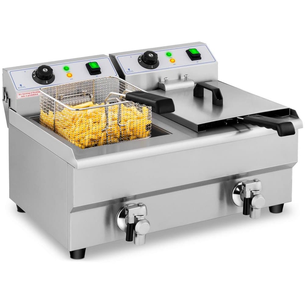 Royal Catering Elektrisk fritös - 2 x 10 liter - Avtappningskranar - 230 V