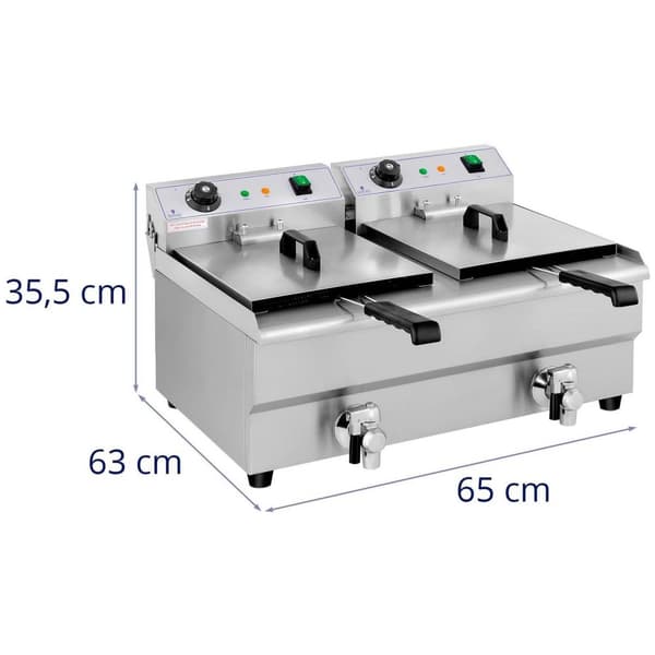 Royal Catering Elektrisk fritös - 2 x 13 liter - Tappkranar - 230 V
