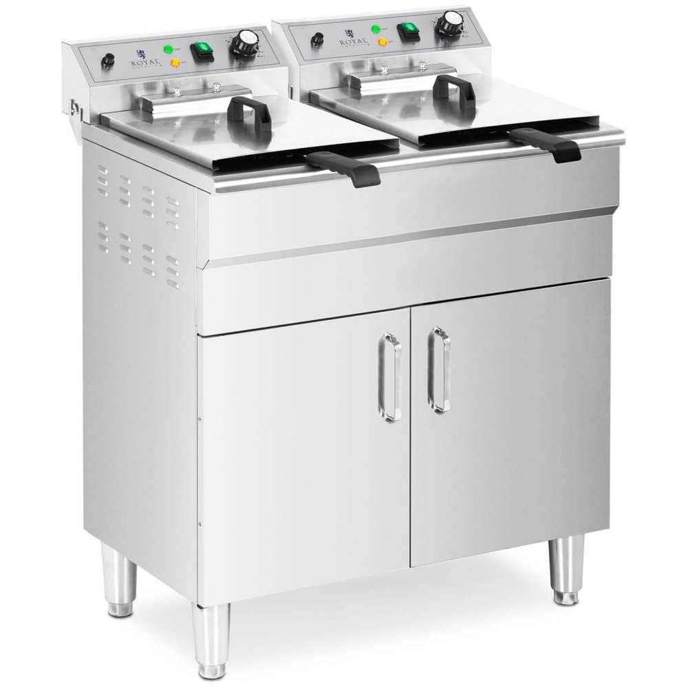 Royal Catering Elektrisk fritös - Dubbel - 26 L - 10 000 W - Tappkran - Kallzon - Med underskåp