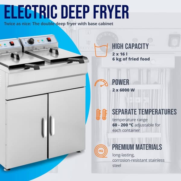 Royal Catering Fritös - 2 x 16 L - 400 V - Underskåp