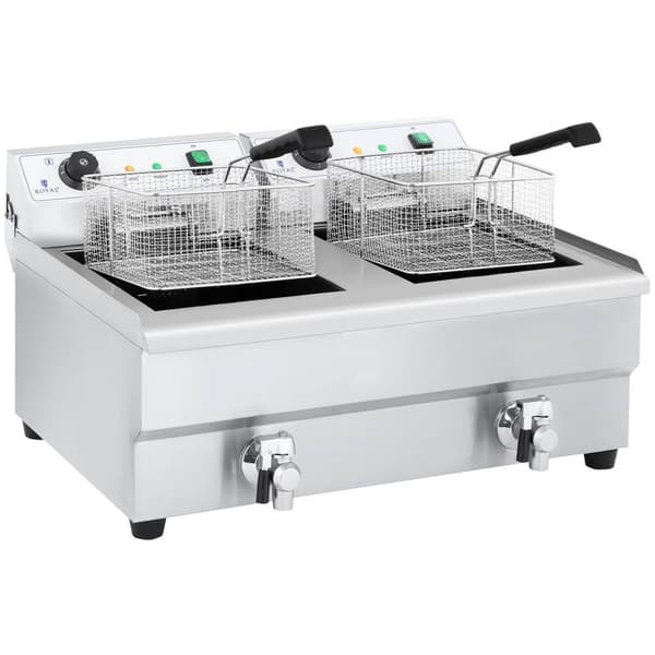 Royal Catering Elektrisk fritös - Dubbel - 2 x 16 L - Med tappkran