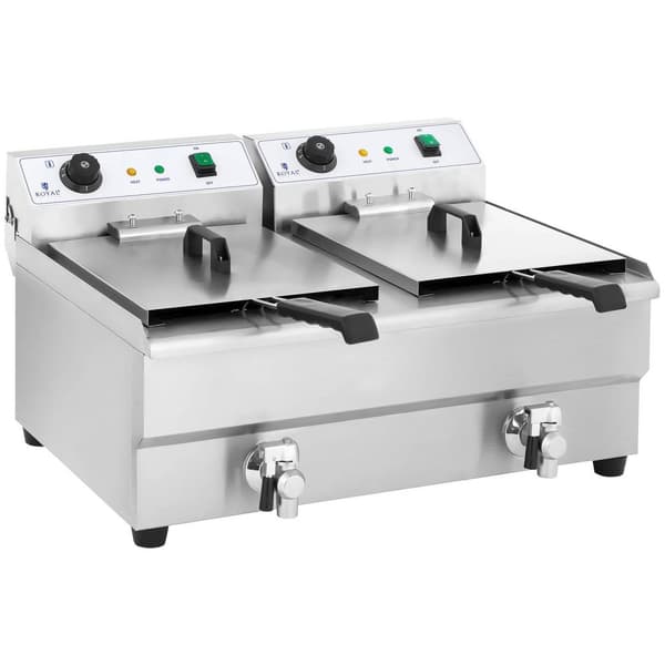 Royal Catering Elektrisk fritös - Dubbel - 2 x 16 L - Med tappkran