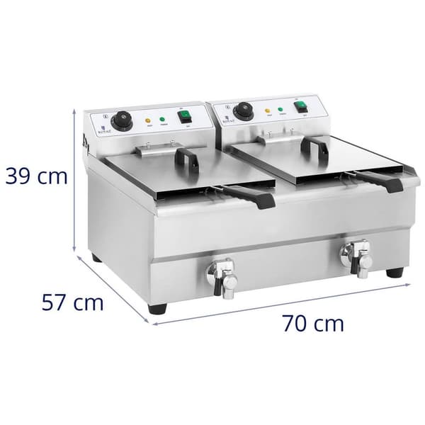 Royal Catering Elektrisk fritös - Dubbel - 2 x 16 L - Med tappkran