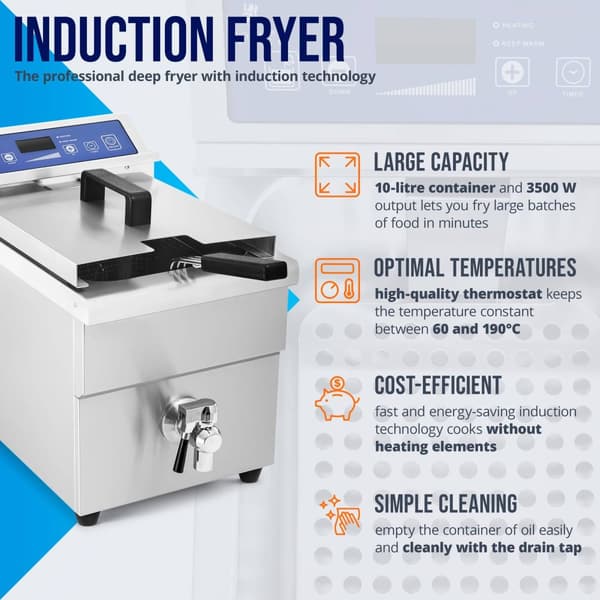 Royal Catering Induktionsfritös - 10 L - 60 -190 °C
