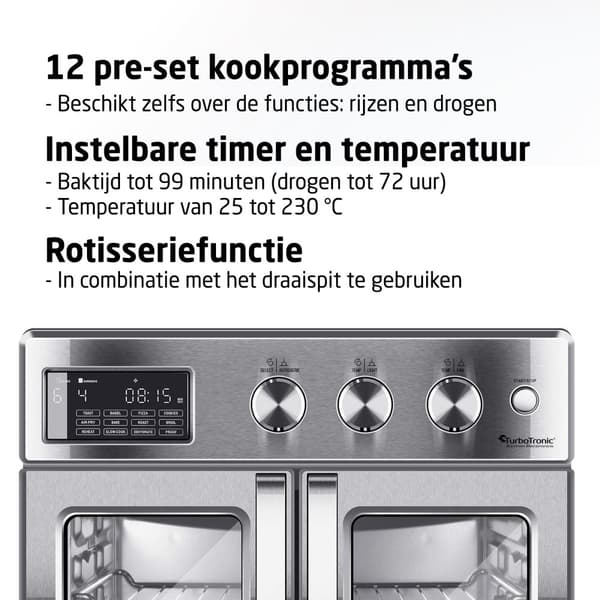 TurboTronic Airfryer XXL och Ugn – Dubbla Dörrar – 32 Liter – Silver