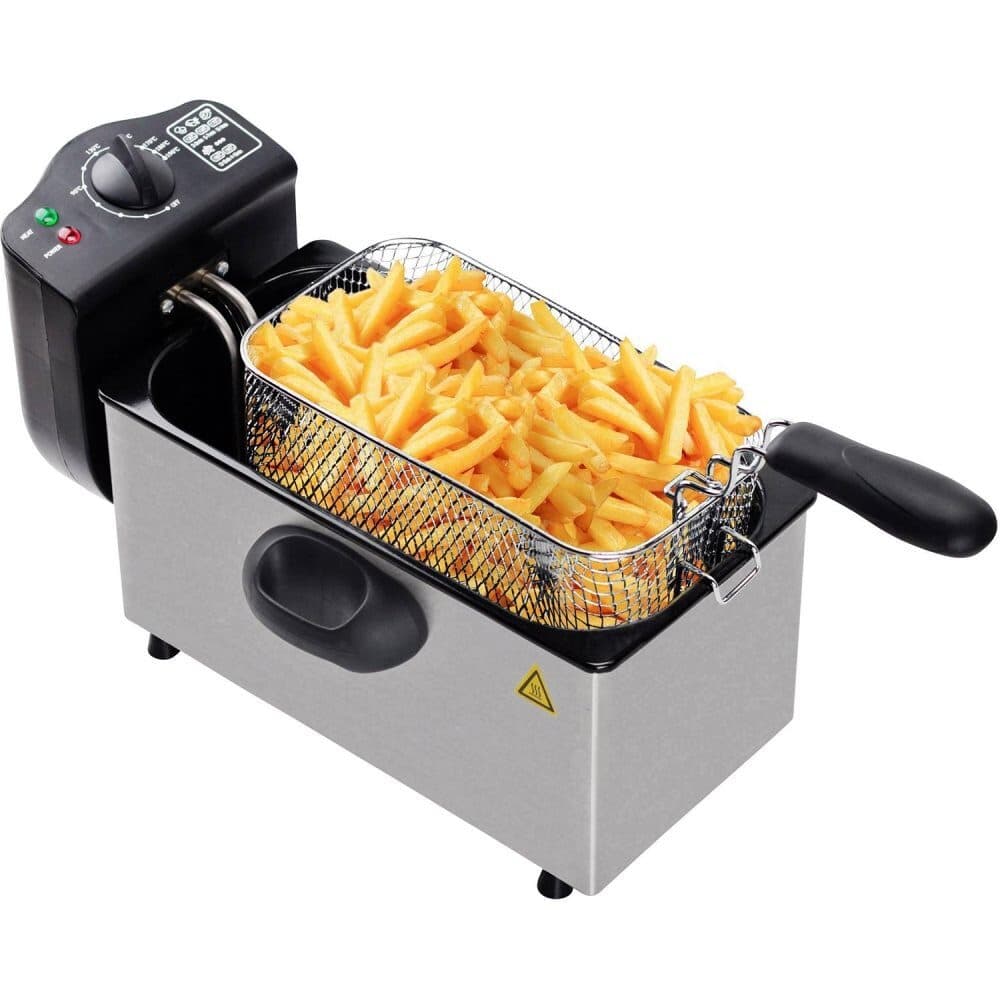 Elektrisk fritös 3L- Temperaturkontroll upp till 190°C 2000W- Rostfritt stål- Avtagbar tvättbar non-stick behållare
