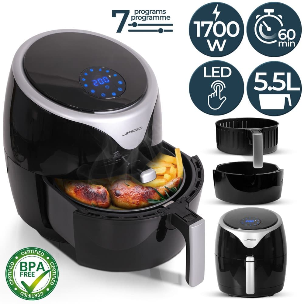Airfryer XXL - 7-i-1 - varmluftsugn 5,5 liter - 1700 watt - LED-display med pekskärm - 7 program - inbyggd timer på 60 minuter - varmluftsfritös