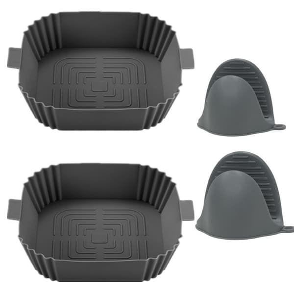INF 2-pack Air fryer Silikongryta med Handskar Grå 16.5x19.5x5 cm