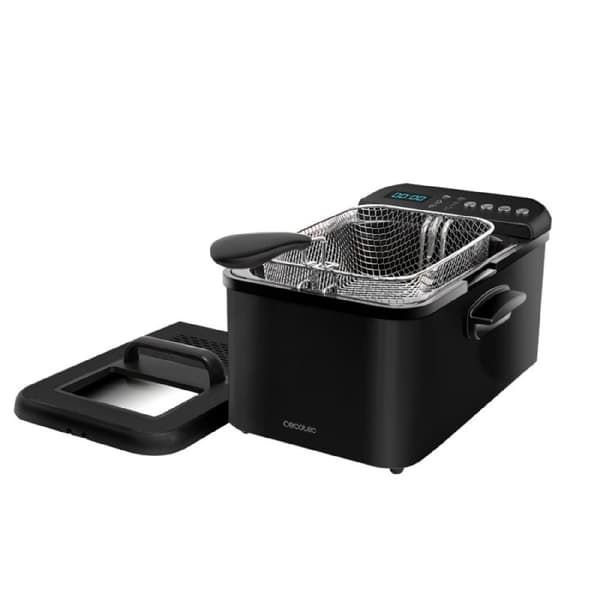 Cecotec 3.2-litre digital fryer, with stainless-steel, black-lacquered elegant design and 5 preset programmes. Features 2400 W power and includes Oil