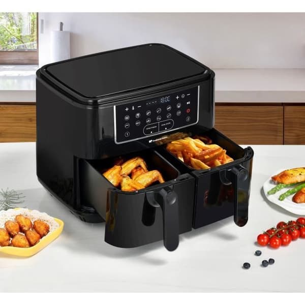 CONTINENTAL EDISON Oil-Free Air Fryer - RFRSH24002CB - 9 L - Dubbla brickor - 2400W - Svart