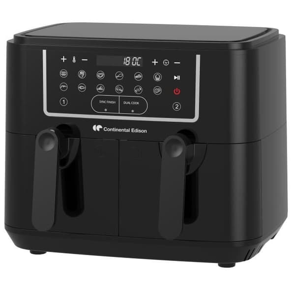 CONTINENTAL EDISON Oil-Free Air Fryer - RFRSH24002CB - 9 L - Dubbla brickor - 2400W - Svart