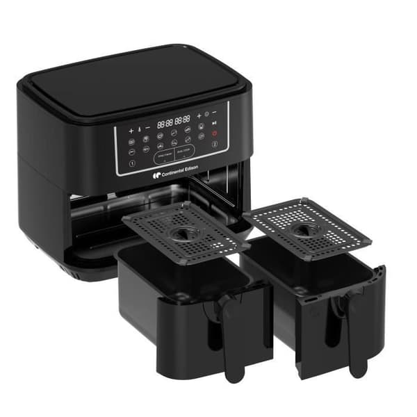 CONTINENTAL EDISON Oil-Free Air Fryer - RFRSH24002CB - 9 L - Dubbla brickor - 2400W - Svart
