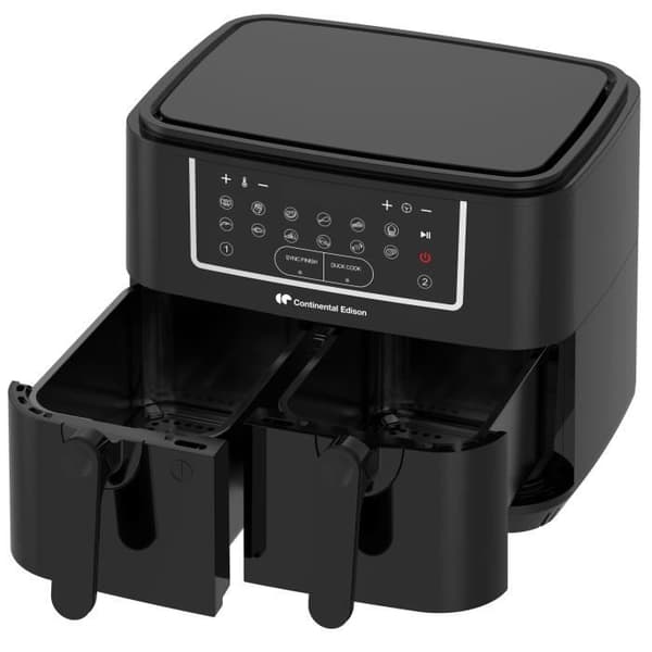 CONTINENTAL EDISON Oil-Free Air Fryer - RFRSH24002CB - 9 L - Dubbla brickor - 2400W - Svart
