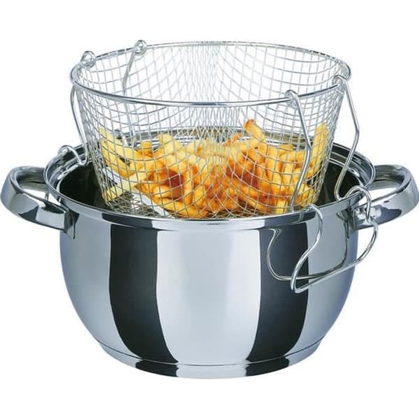 Fritös i rostfritt stål med friteringssil och lock av gjutet glas 3L 22 cm