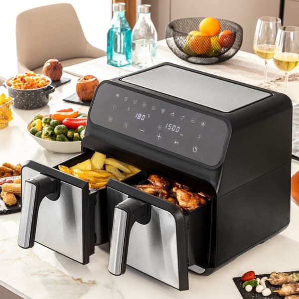 Luftfritös InnovaGoods Fryinn Double 8000 Svart 3400 W 8 L Rostfritt stål