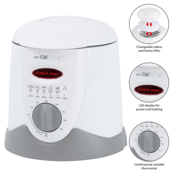 Clatronic FFR 2916 Single 1 L Stand-alone 900 W Frituregryde Grå, Hvid