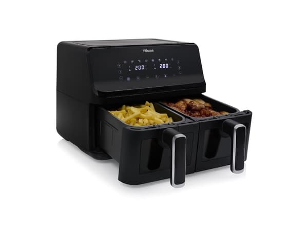 Tristar FR-9040, Varmluftsfrityr, 8 l, 200 °C, 6 person(er), Dobbel, Sort