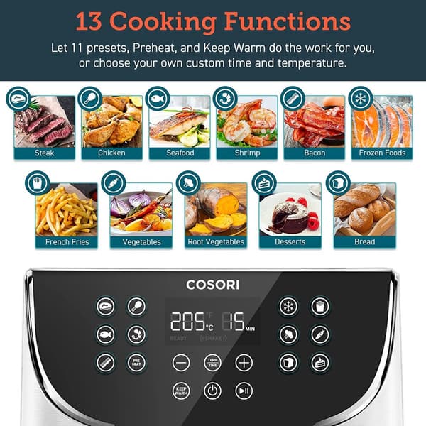 Cosori Air Fryer med 11 programmer, LED-display, 5,5 liter