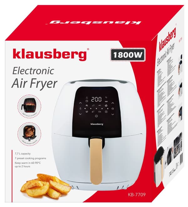 Fettfri fritös 7,7l, vit och guld Klausberg