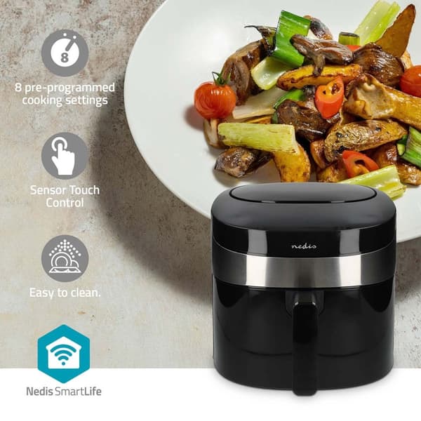 Nedis SmartLife Varmluftfrituregryde | Wi-Fi | 7,2 l | Timer: 60 min | Antal forudindstillede programmer: 8 | Digital | Android™ / IOS | Sort