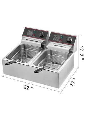 6L + 6L 5000W dubbeltank elektrisk fritös med tillräcklig kapacitet, exakt kontroll och snabbare uppvärmningshastighet