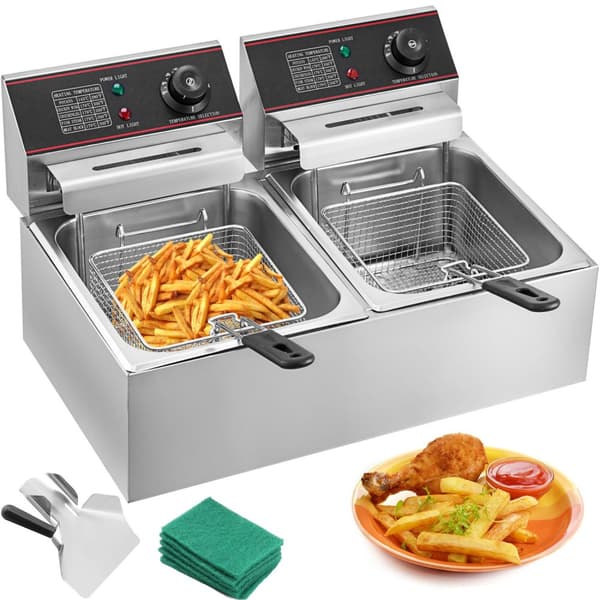 6L + 6L 5000W dubbeltank elektrisk fritös med tillräcklig kapacitet, exakt kontroll och snabbare uppvärmningshastighet