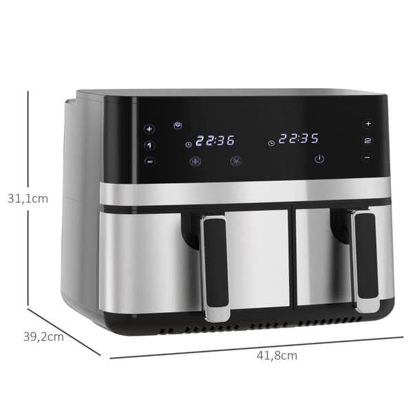 Rootz Hot Air Fryer - Frituregryde - Dual Basket Fryer - 2700W - 8 indstillinger - Smart Finish - Sundere måltider - 41,8 cm x 39,2 cm x 31,1 cm - Sor