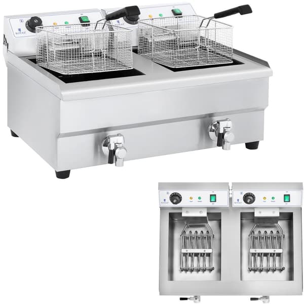 Frituregryde, to-kammer frituregryde med vandhaner, 230V 2x16L