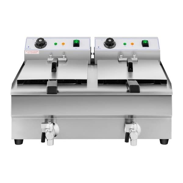 Elektrisk catering dobbeltfriture med vandhane 230 V 2 x 3200W 2 x 13 L