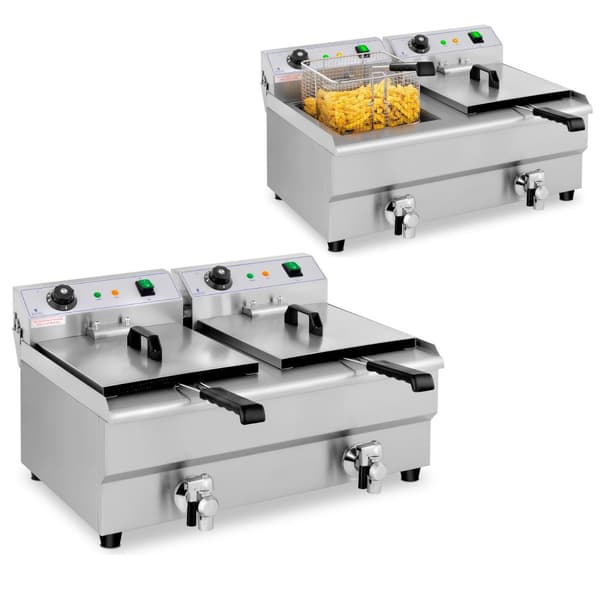 Elektrisk catering dobbeltfriture med vandhane 230 V 2 x 3200W 2 x 13 L