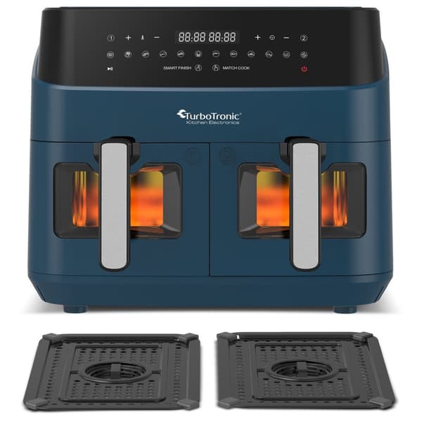 TurboTronic DAF6W Double Airfryer XXL med fönster - 9 Liters - Blå